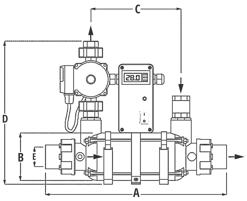 Abmessungen des Daprà Schwimmbad Elektroheizer D-KWT AISI Compact VA