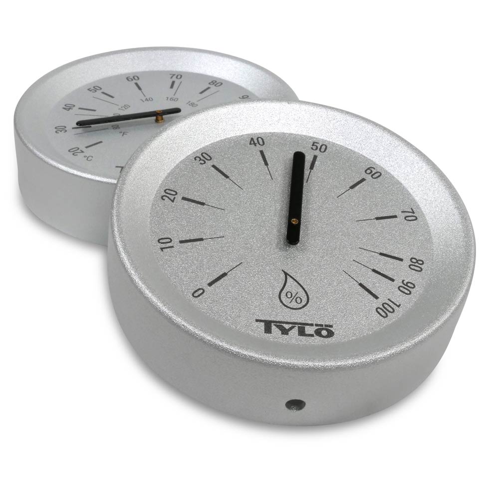SET> Tylö Thermo- u. Hygrometer Brilliant Silver Grey
