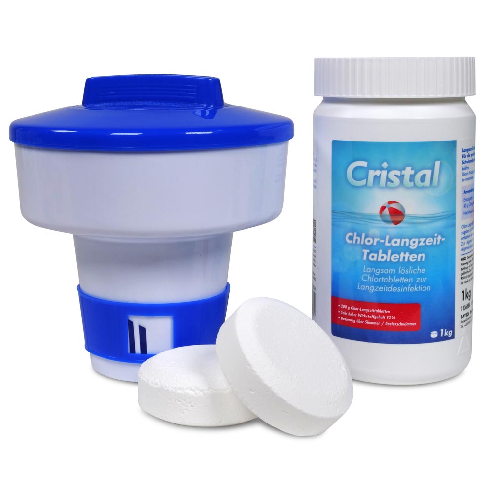 CRISTAL Chlor-Langzeit-Tabletten (200g) 1,0 kg + Chlordosierer