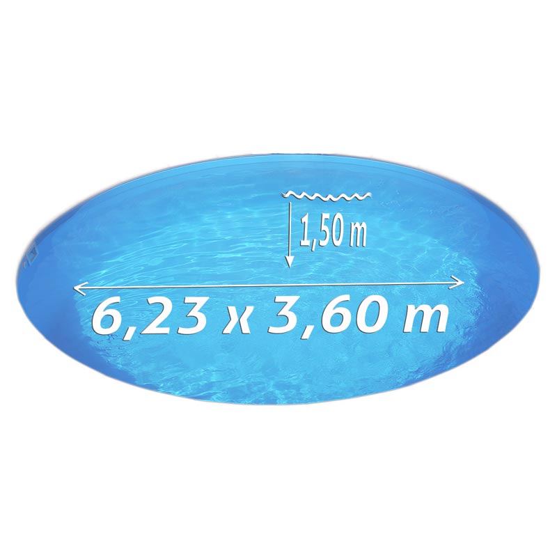 Ovalpool-Set SILBER 6,23 x 3,60 x 1,50 m, Folie blau 0,80 mm, teileingelassen