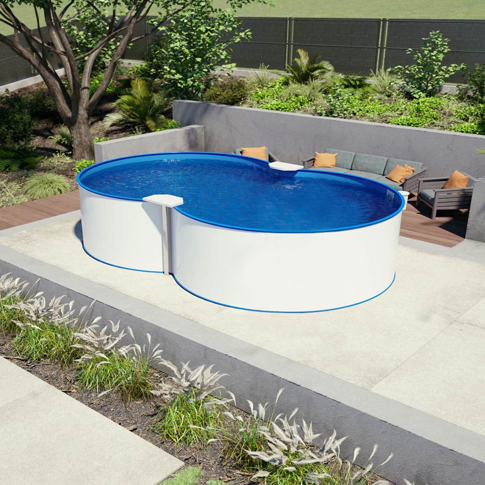 Achtform Pool 3,00 x 4,70 x 1,20 m, Folie 0,8 mm blau + Funktions-Handlauf