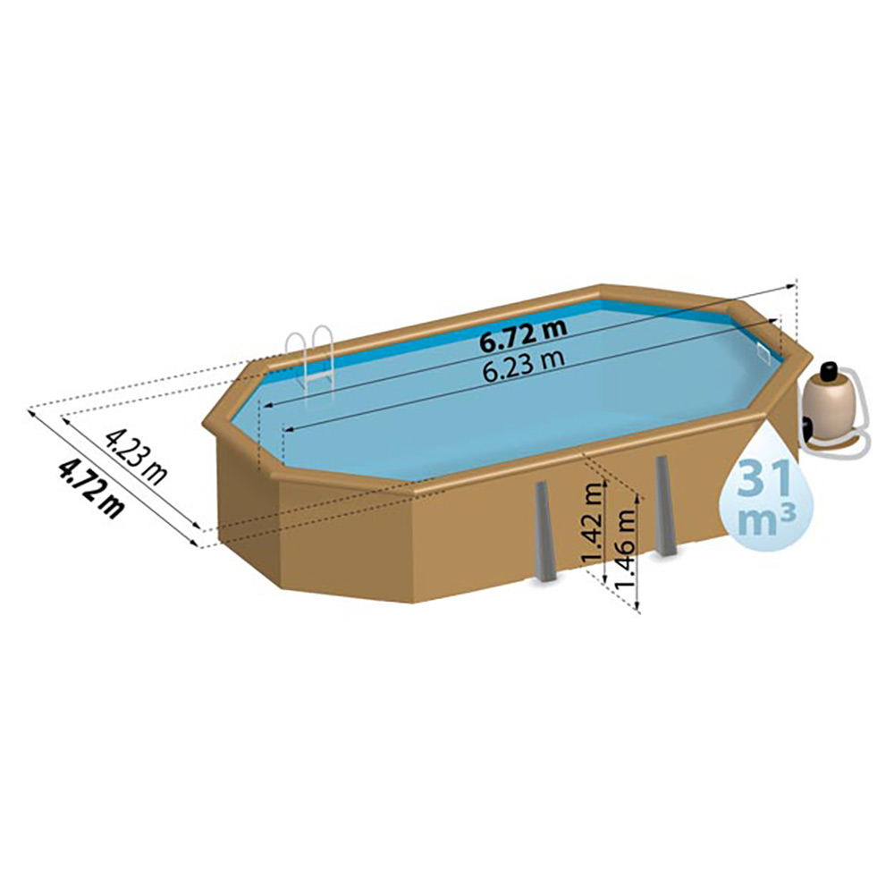 Vermela ovaler Pool Echtholz 6,72 x 4,72 x 1,46 m