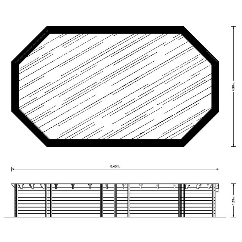 Holzpool-Set BASIC Bali oval 8-Eck 8,40 x 4,90 x 1,38 m