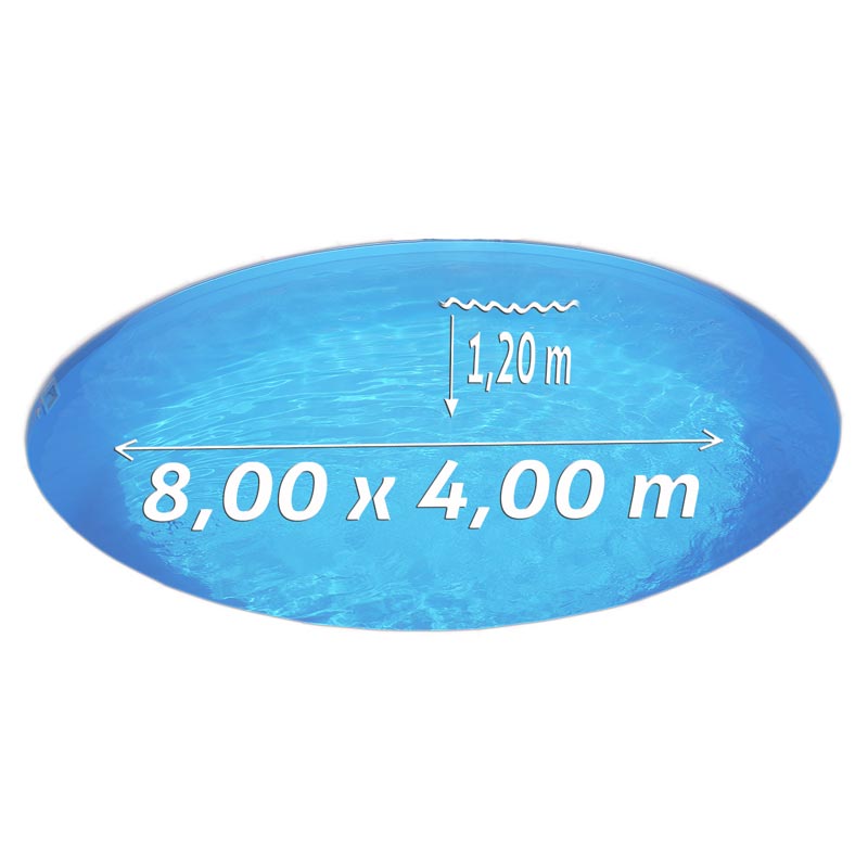 Ovalpool-Set BRONZE 8,00 x 4,00 x 1,20 m, Folie blau 0,80 mm, teileingelassen