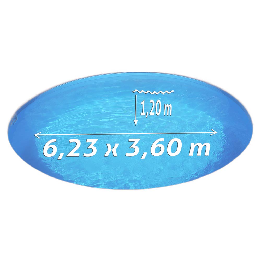 Ovalpool Stahlwandbecken 3,60 x 6,23 x 1,20 m, Folie blau 0,80 mm