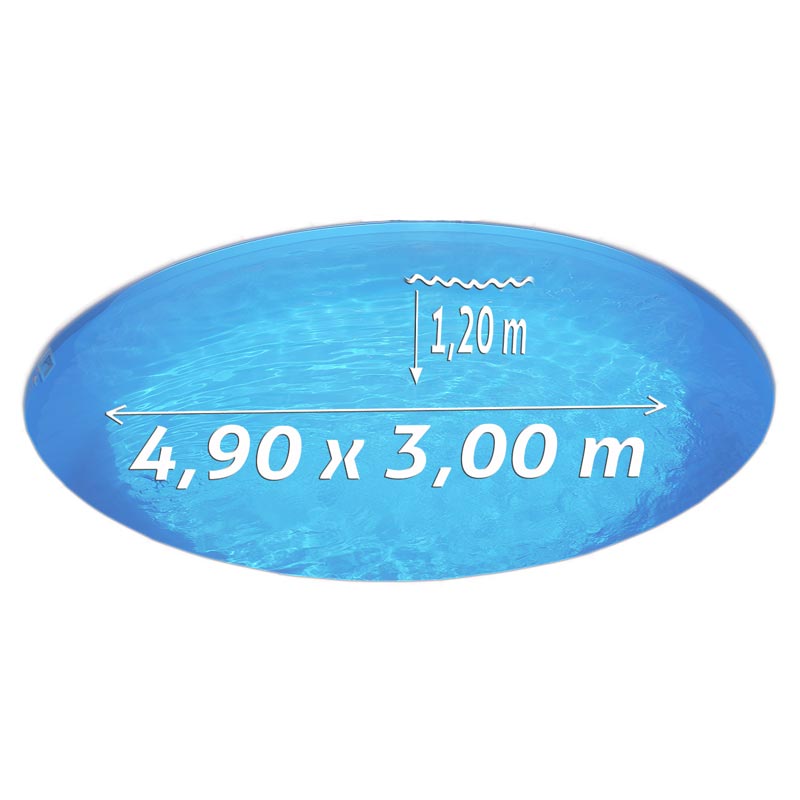 Ovalpool-Set SILBER 4,90 x 3,00 x 1,20 m, Folie blau 0,80 mm, teileingelassen