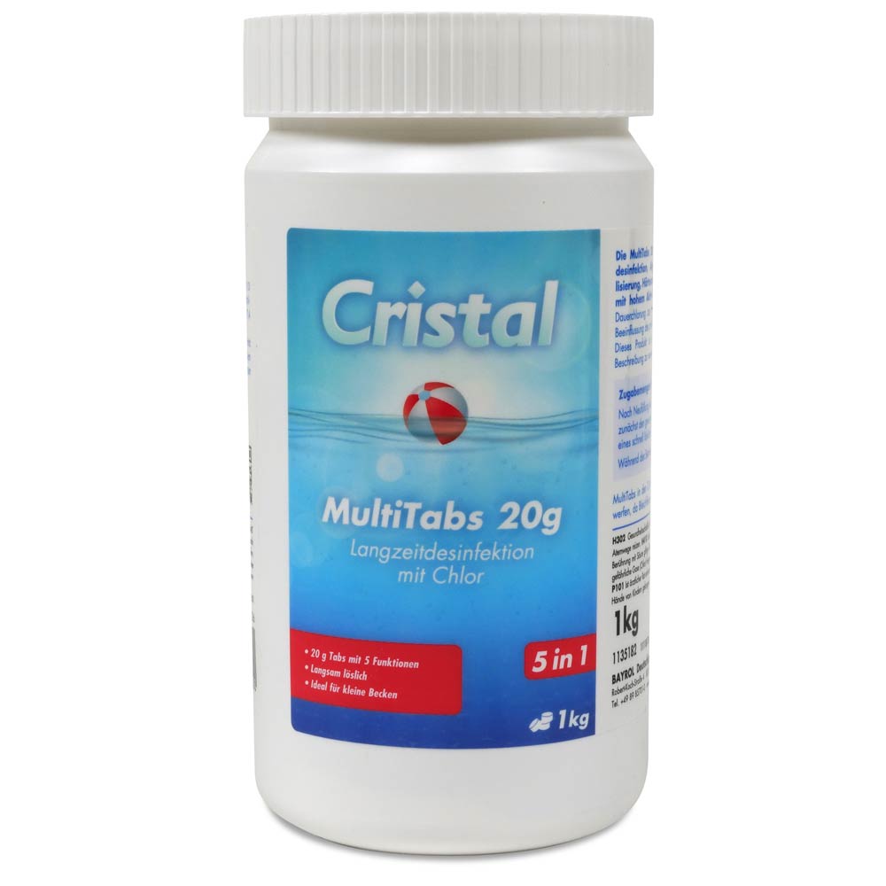 CRISTAL SET 2x MultiTabs Chlor 5 in 1 (20g), Chlordosierer + Teststreifen