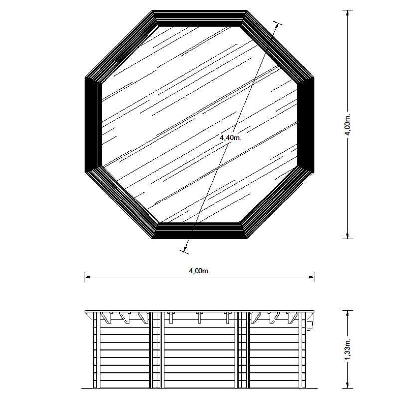 Holzpool-Set BASIC Bali 8-Eck 4,40 x 1,36 m