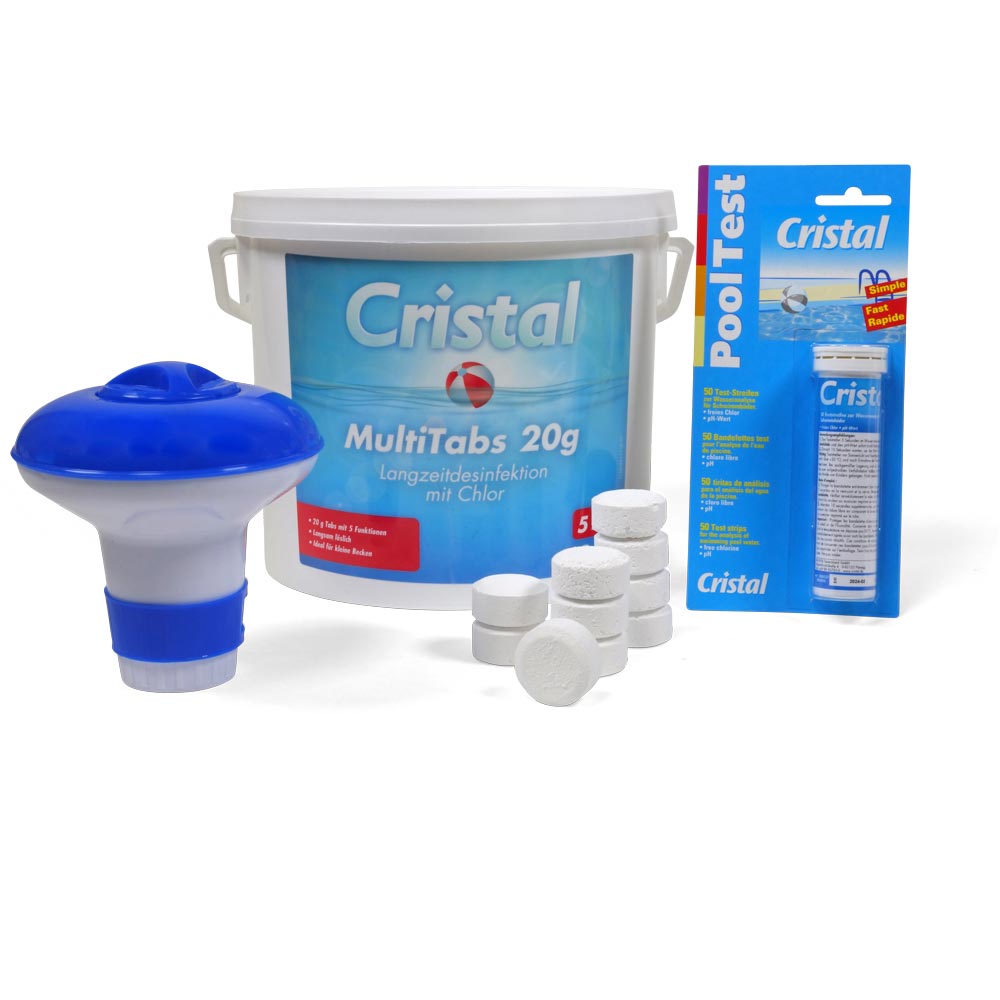 CRISTAL SET MultiTabs Chlor 5 in 1 (20g) 5,0 kg, Chlordosierer + Teststreifen