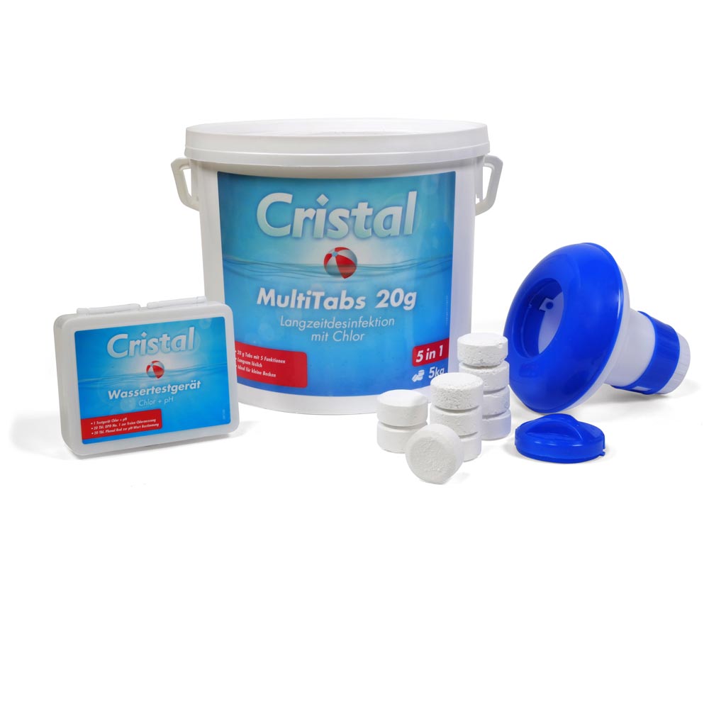 CRISTAL MultiTabs Chlor 5 in 1 (20g) 5,0 kg, Chlordosierer + Wassertestgerät