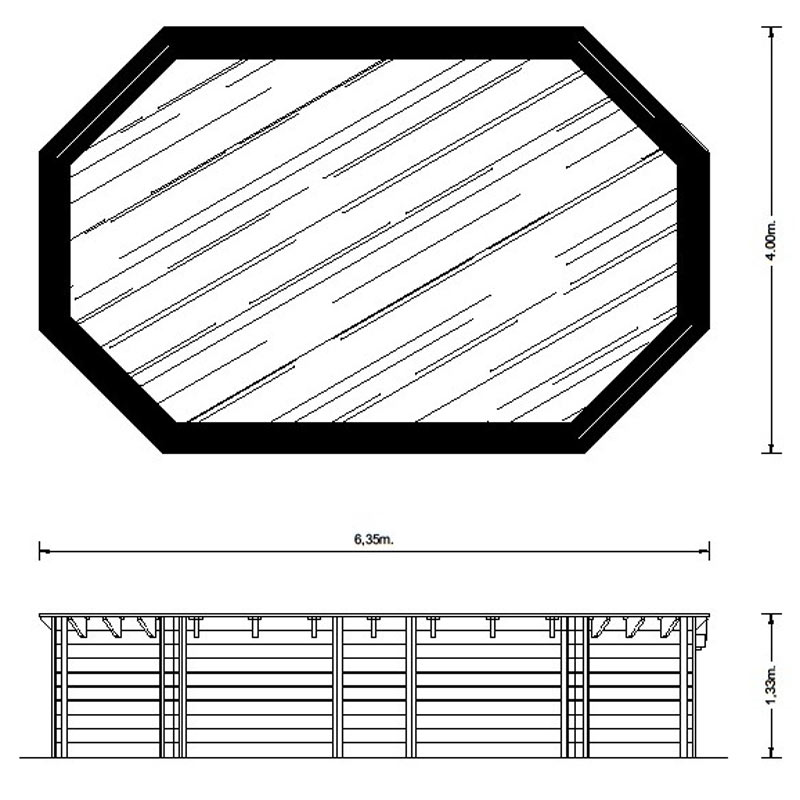 Holzpool-Set BASIC Bali oval 8-Eck 6,40 x 4,00 x 1,38 m