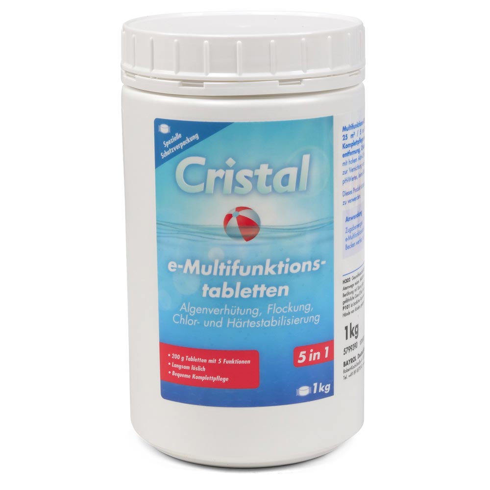 CRISTAL 5 kg e-Chlor-Multifunktion-Tabletten 200g + Dosierschwimmer