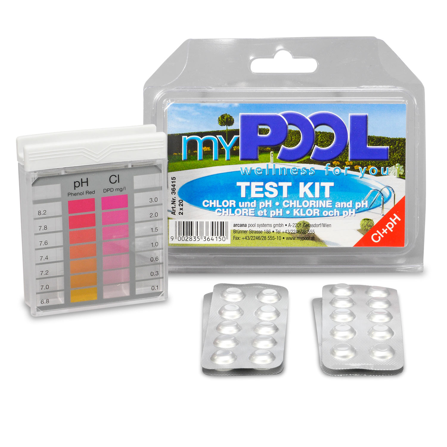 myPOOL Chlor/pH Testgerät inkl. 2x20 Tabletten