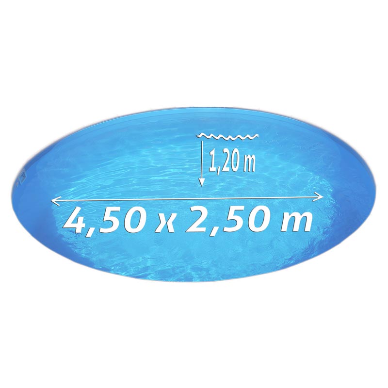 Ovalpool-Set SILBER 4,50 x 2,50 x 1,20 m, Folie blau 0,80 mm, teileingelassen
