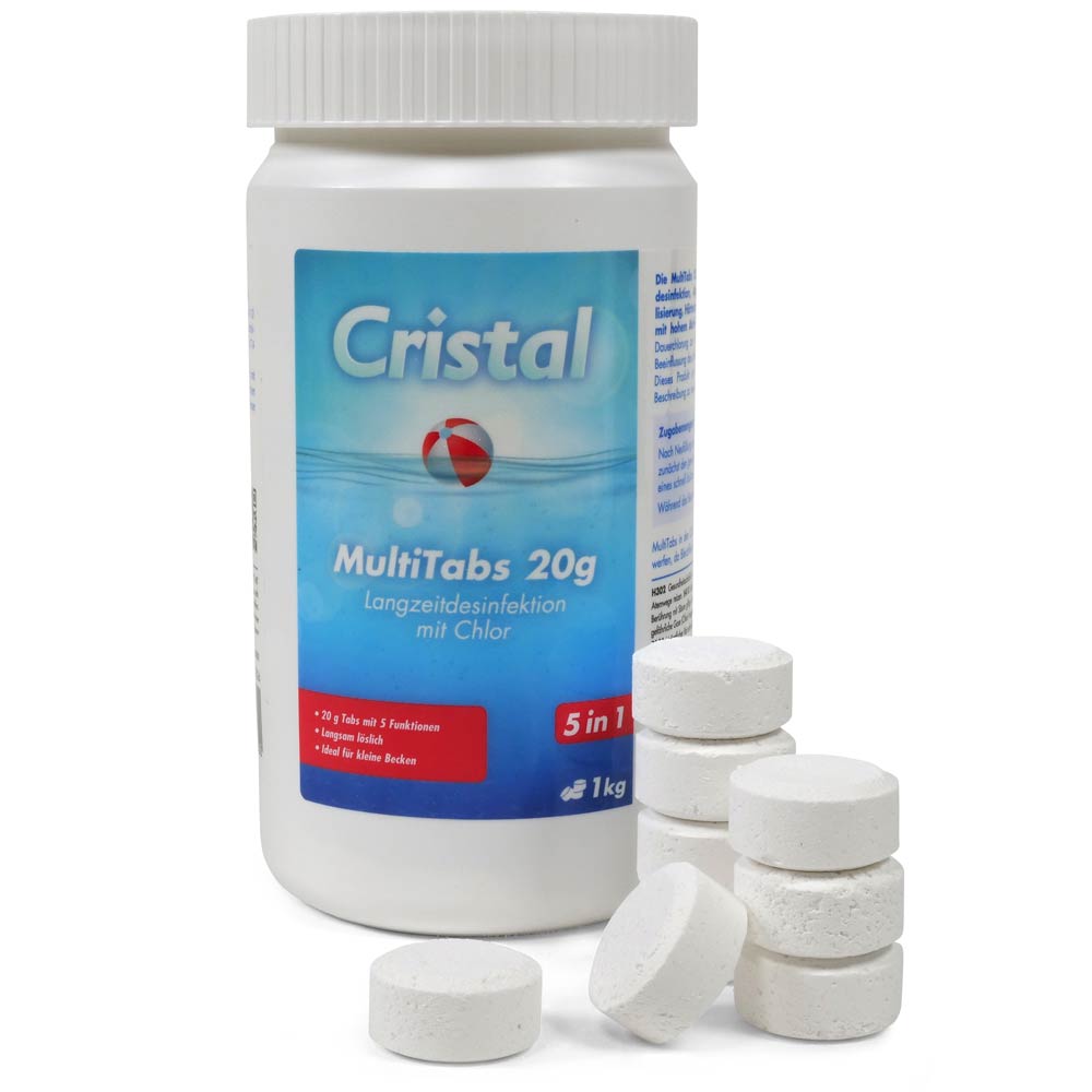 CRISTAL SET MultiTabs Chlor 5 in 1 (20g) + Chlordosierer mit Thermometer