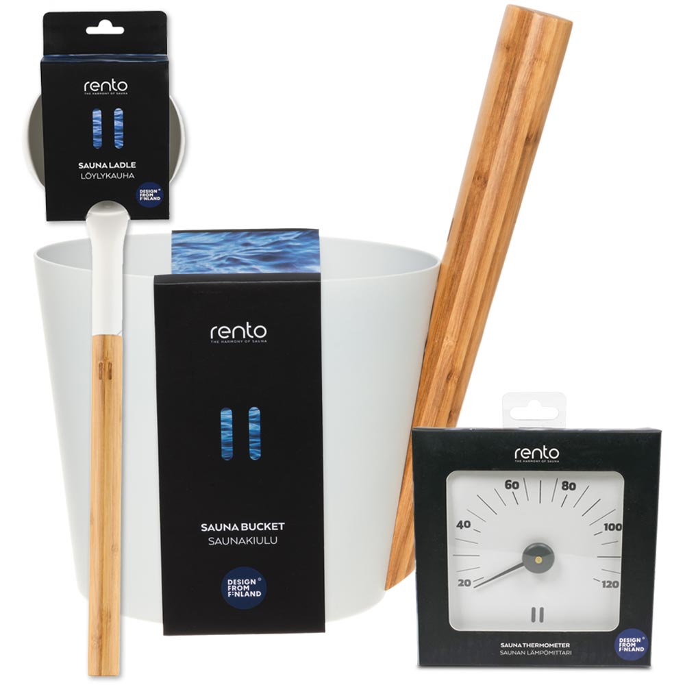 SET> Rento Saunaeimer + Kelle + Thermometer aluminium WEISS