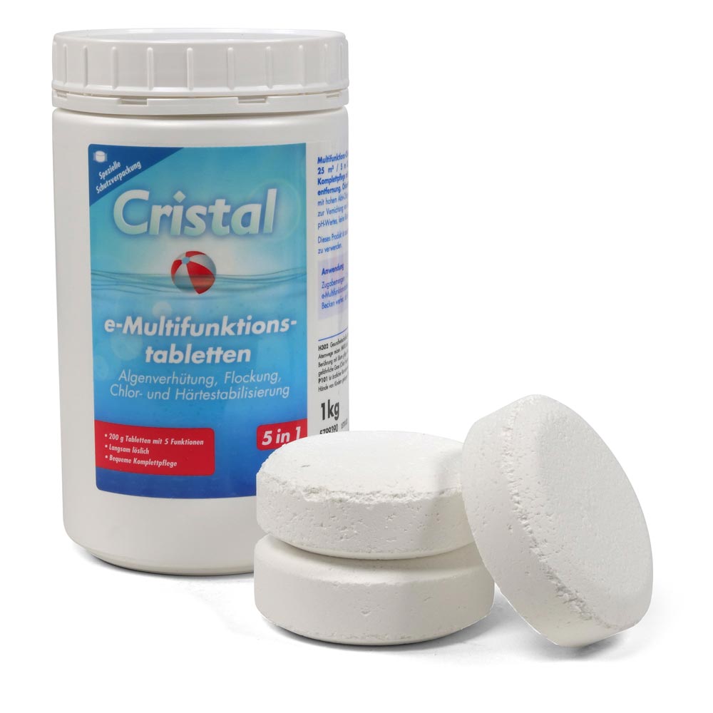 CRISTAL 3 kg e-Chlor-Multifunktion-Tabletten 200g + Dosierschwimmer